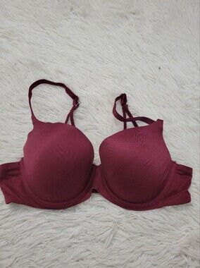 Aerie Sunnie Bra 36C Red Underwire T-Shirt Bra Minimalist Straps Clasp